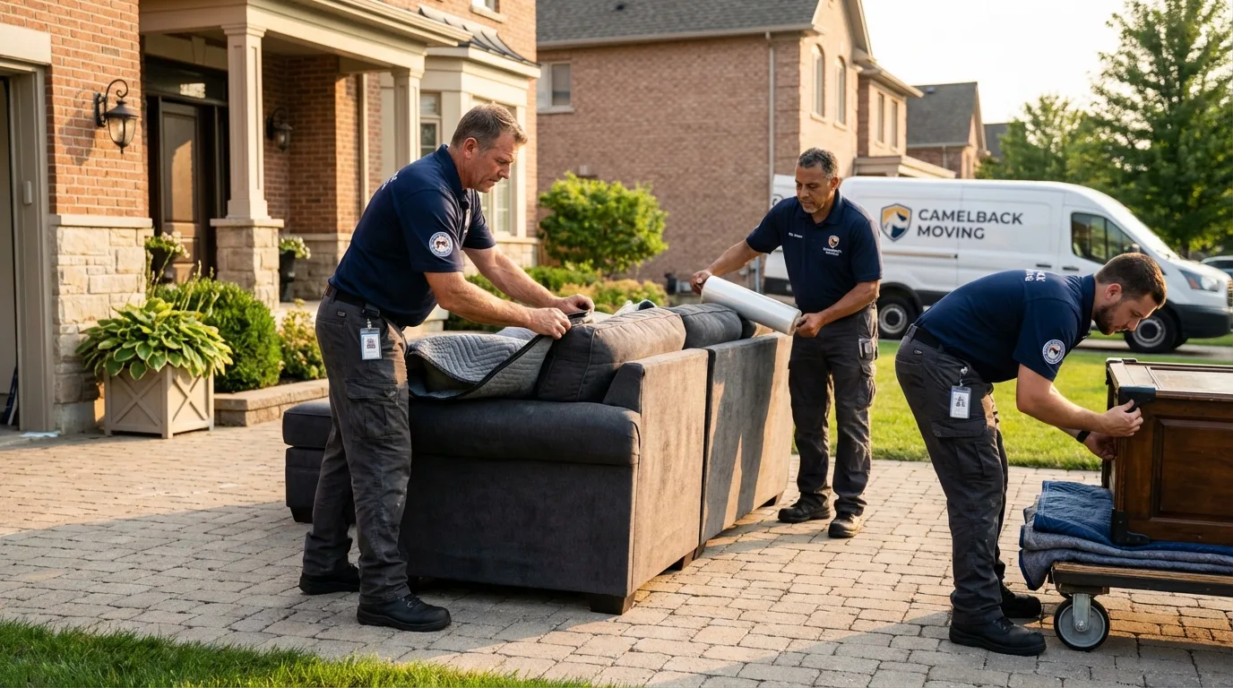 Large estate moving crew wrapping furniture in Woodbine, IA